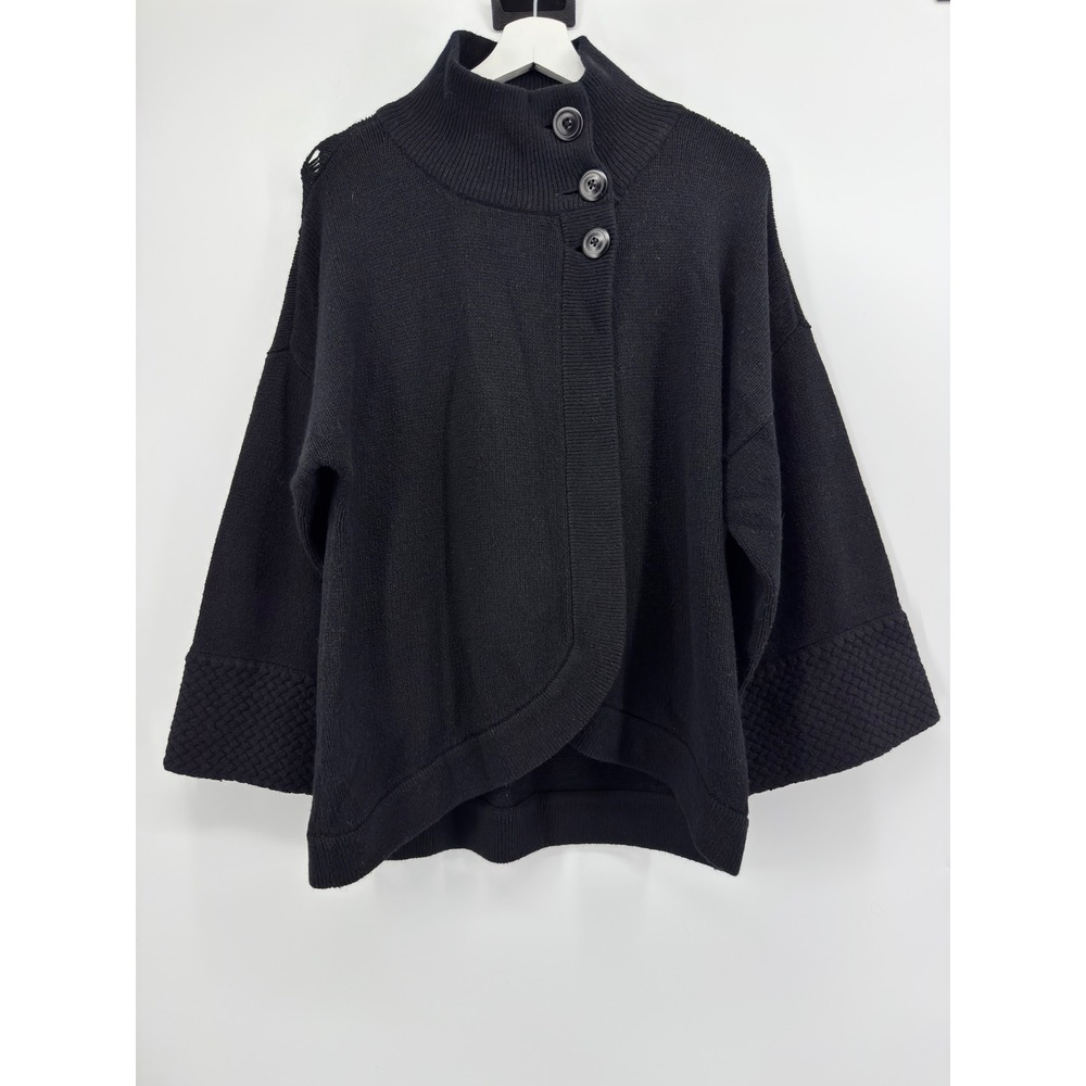 Calvin Klein Jeans Black Mock Neck Button Cardigan Rabbit Hair Blend Large